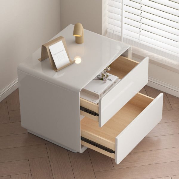 Modern Minimalist Solid Wood Rounded Square Nightstand 2-Drawer For Bedroom - Image 3