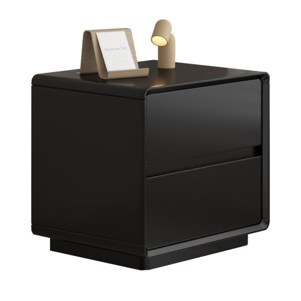 Modern Minimalist Solid Wood Rounded Square Nightstand 2-Drawer For Bedroom - Image 8
