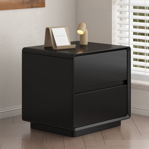 Modern Minimalist Solid Wood Rounded Square Nightstand 2-Drawer For Bedroom