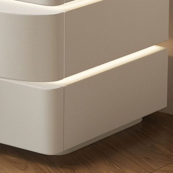 Contemporary Creative Solid Wood Faux Leather Curved Rectangular Nightstand 2-Drawer For Bedroom - Image 6