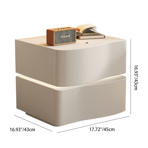 Contemporary Creative Solid Wood Faux Leather Curved Rectangular Nightstand 2-Drawer For Bedroom - Image 5