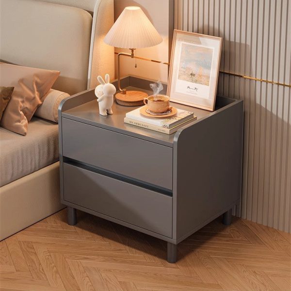 Modern Minimalist Solid Wood Metal Rounded Square Nightstand 2-Drawer For Bedroom - Image 5