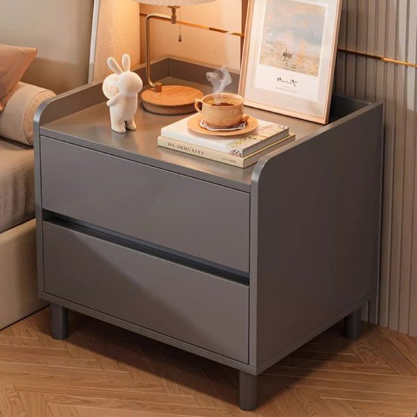 Modern Minimalist Solid Wood Metal Rounded Square Nightstand 2-Drawer For Bedroom - Image 7