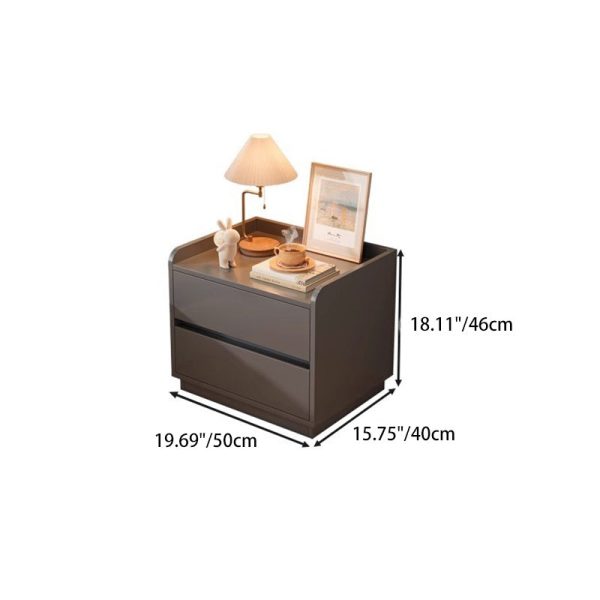 Modern Minimalist Solid Wood Metal Rounded Square Nightstand 2-Drawer For Bedroom - Image 4