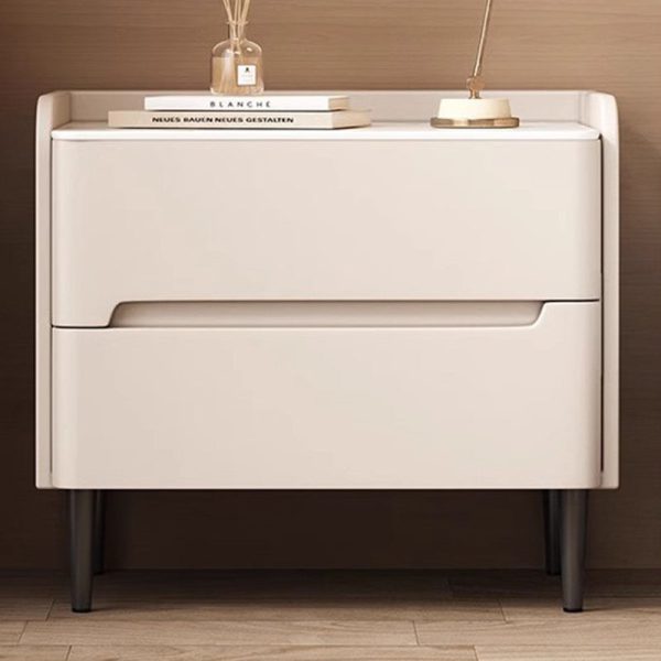 Modern Luxury Sintered Stone Leather Wood Cylindrical Rectangular Nightstand 2-Drawer For Bedroom - Image 16