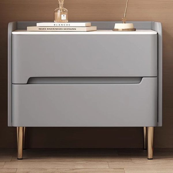 Modern Luxury Sintered Stone Leather Wood Cylindrical Rectangular Nightstand 2-Drawer For Bedroom - Image 17