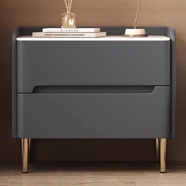 Modern Luxury Sintered Stone Leather Wood Cylindrical Rectangular Nightstand 2-Drawer For Bedroom - Image 18