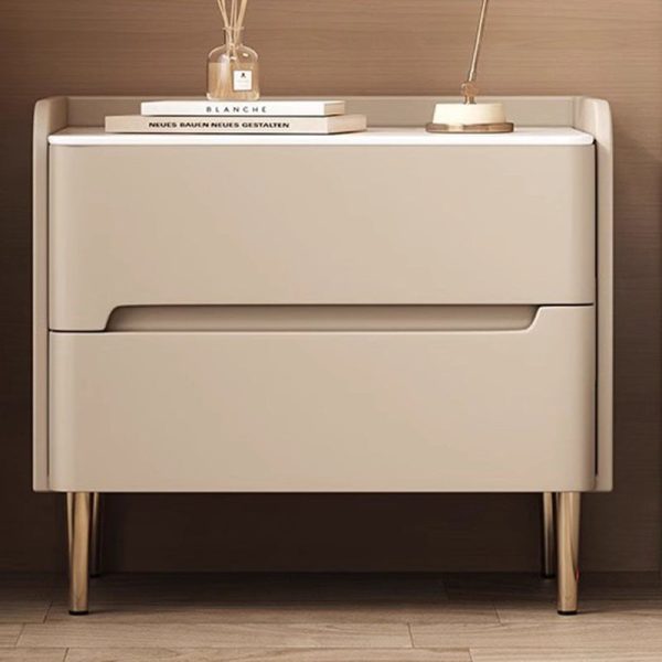 Modern Luxury Sintered Stone Leather Wood Cylindrical Rectangular Nightstand 2-Drawer For Bedroom - Image 19