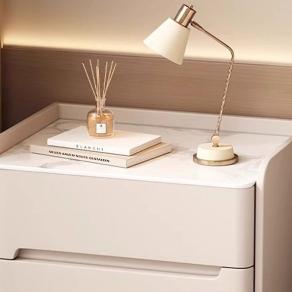 Modern Luxury Sintered Stone Leather Wood Cylindrical Rectangular Nightstand 2-Drawer For Bedroom - Image 7