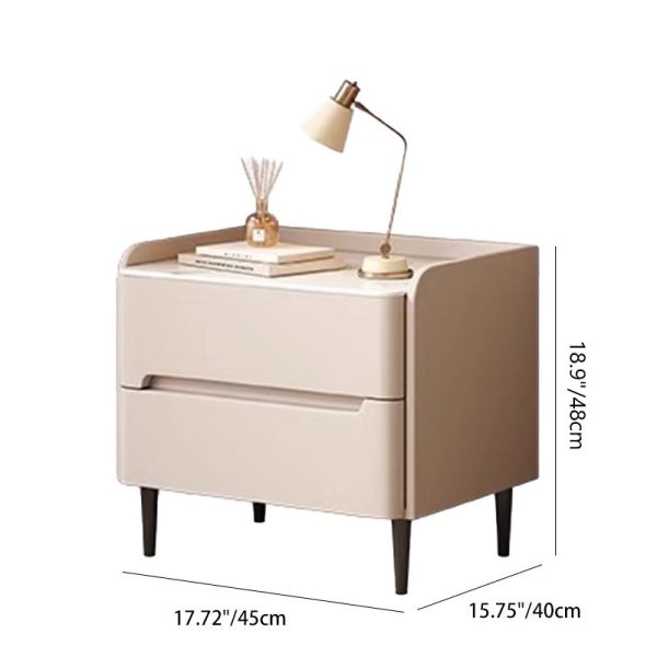 Modern Luxury Sintered Stone Leather Wood Cylindrical Rectangular Nightstand 2-Drawer For Bedroom - Image 5
