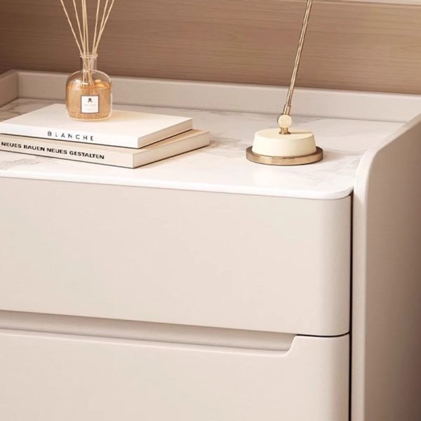 Modern Luxury Sintered Stone Leather Wood Cylindrical Rectangular Nightstand 2-Drawer For Bedroom - Image 11