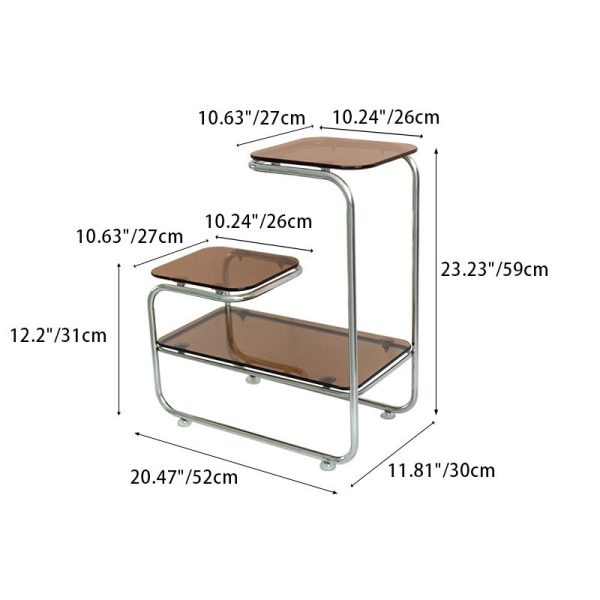 Modern Art Deco Geometry Glass Iron Side Table 3 - Tier For Dining Room - Image 4