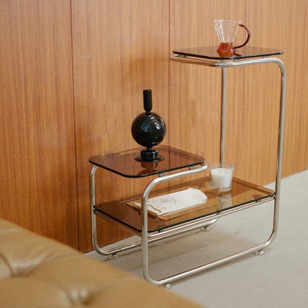 Modern Art Deco Geometry Glass Iron Side Table 3 - Tier For Dining Room - Image 10
