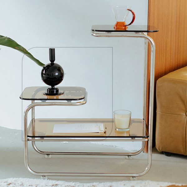 Modern Art Deco Geometry Glass Iron Side Table 3 - Tier For Dining Room - Image 2