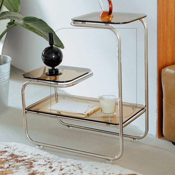 Modern Art Deco Geometry Glass Iron Side Table 3 - Tier For Dining Room - Image 12