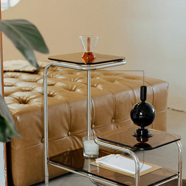 Modern Art Deco Geometry Glass Iron Side Table 3 - Tier For Dining Room - Image 5
