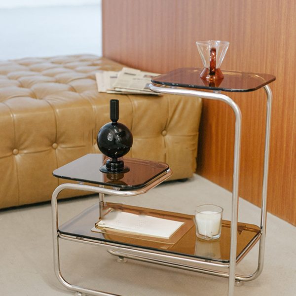 Modern Art Deco Geometry Glass Iron Side Table 3 - Tier For Dining Room - Image 11