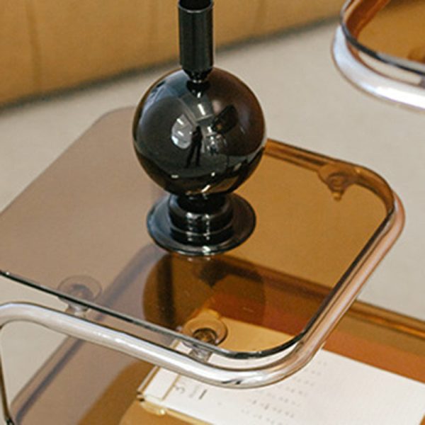 Modern Art Deco Geometry Glass Iron Side Table 3 - Tier For Dining Room - Image 6