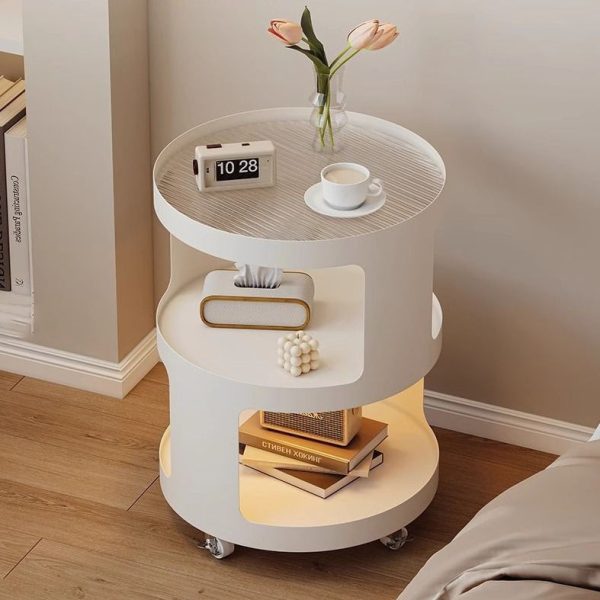 Modern Simplicity Cylinder Glass Iron Nightstand 2 - Tier For Bedroom - Image 9