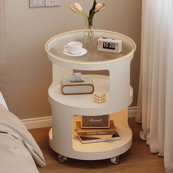 Modern Simplicity Cylinder Glass Iron Nightstand 2 - Tier For Bedroom - Image 3