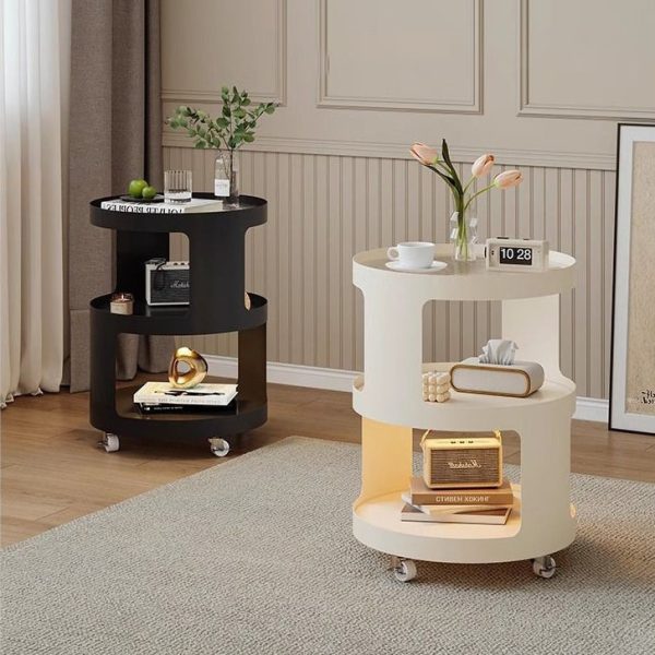 Modern Simplicity Cylinder Glass Iron Nightstand 2 - Tier For Bedroom - Image 2