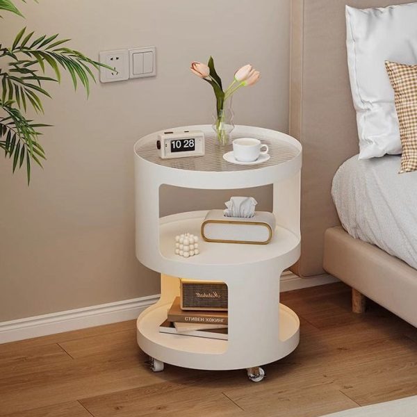 Modern Simplicity Cylinder Glass Iron Nightstand 2 - Tier For Bedroom - Image 12