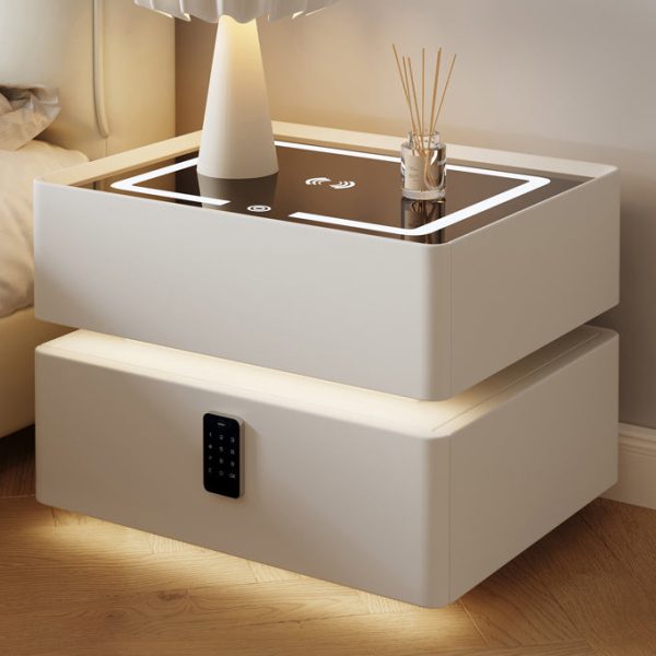 Contemporary Nordic Cube Square Glass Sintered Stone Nightstand 2 - Drawer For Bedroom - Image 2