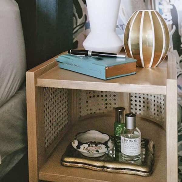 Traditional Rustic Wood Rattan Nightstand 2 - Cabinet For Bedroom - Image 5
