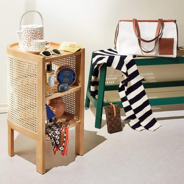 Traditional Rustic Wood Rattan Nightstand 2 - Cabinet For Bedroom - Image 9