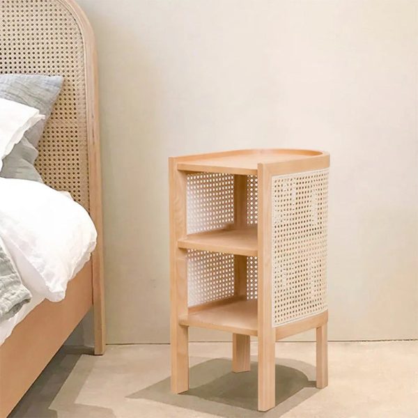 Traditional Rustic Wood Rattan Nightstand 2 - Cabinet For Bedroom - Image 10