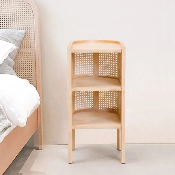 Traditional Rustic Wood Rattan Nightstand 2 - Cabinet For Bedroom - Image 11