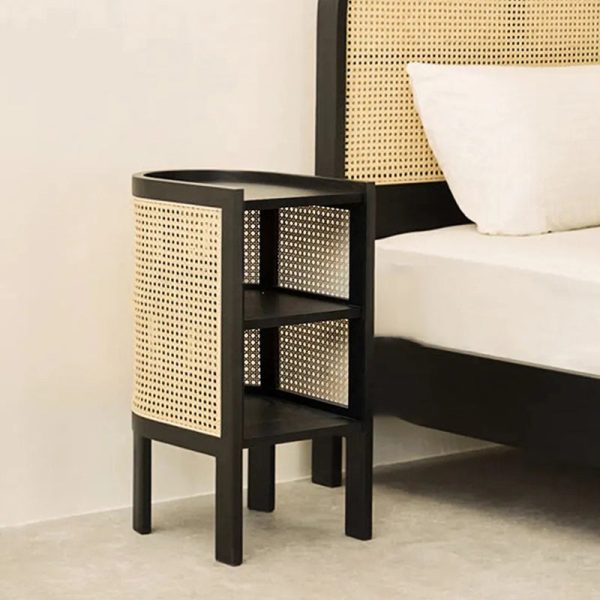 Traditional Rustic Wood Rattan Nightstand 2 - Cabinet For Bedroom - Image 3