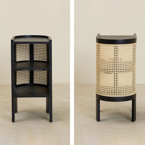 Traditional Rustic Wood Rattan Nightstand 2 - Cabinet For Bedroom - Image 12