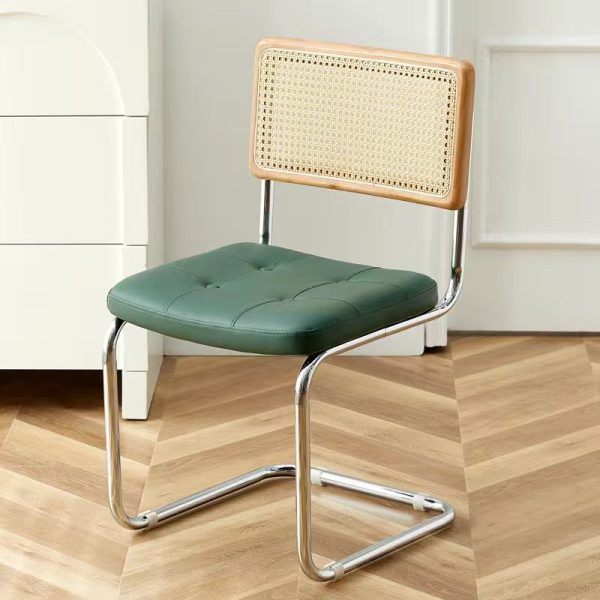 Contemporary Boho Rattan Leather Stainless Steel Dining Chair Backrest Armless For Dining Room - Image 22