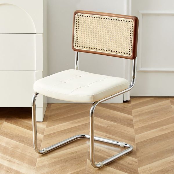 Contemporary Boho Rattan Leather Stainless Steel Dining Chair Backrest Armless For Dining Room - Image 17
