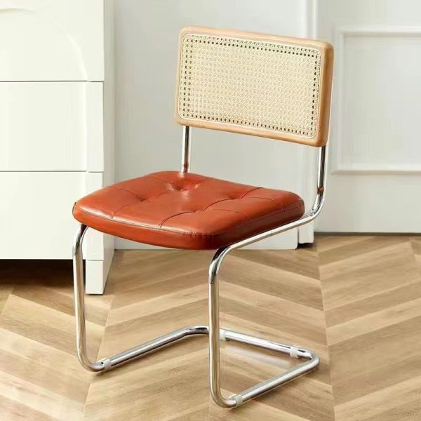 Contemporary Boho Rattan Leather Stainless Steel Dining Chair Backrest Armless For Dining Room - Image 19