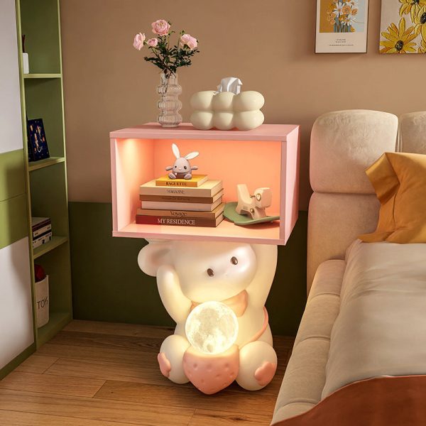 Contemporary Creative Sweet Rabbit Medium Density Fiberboard Resin Nightstand 1 - Cabinet For Bedroom - Image 2