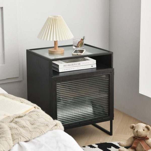 Modern Simplicity Cube Square Iron Glass Nightstand 3 - Cabinet For Bedroom - Image 10