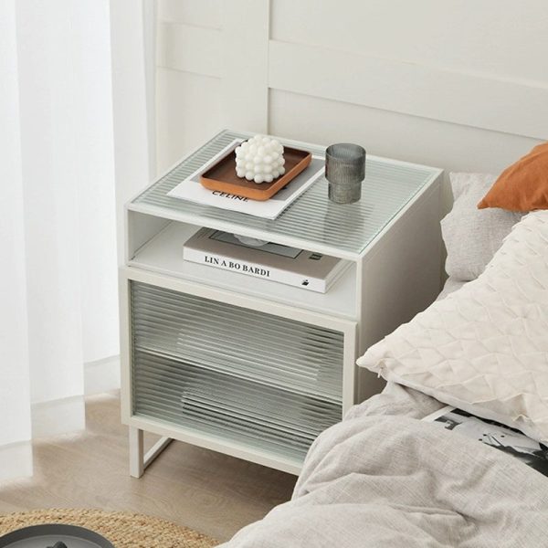 Modern Simplicity Cube Square Iron Glass Nightstand 3 - Cabinet For Bedroom - Image 2