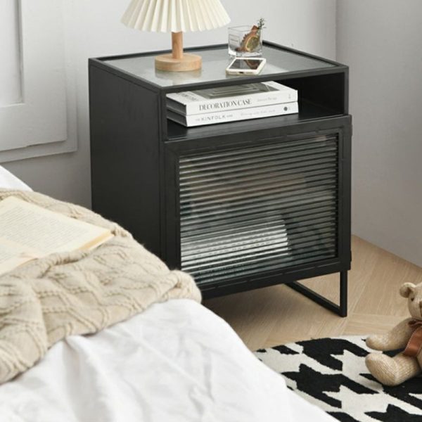 Modern Simplicity Cube Square Iron Glass Nightstand 3 - Cabinet For Bedroom - Image 9