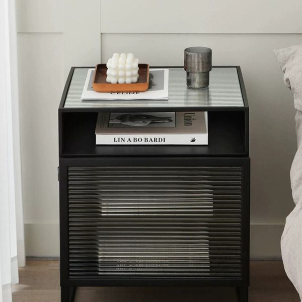 Modern Simplicity Cube Square Iron Glass Nightstand 3 - Cabinet For Bedroom - Image 12