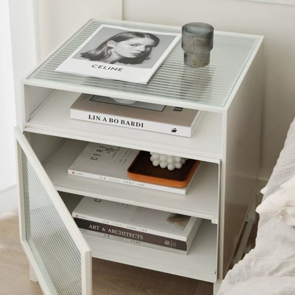Modern Simplicity Cube Square Iron Glass Nightstand 3 - Cabinet For Bedroom - Image 7