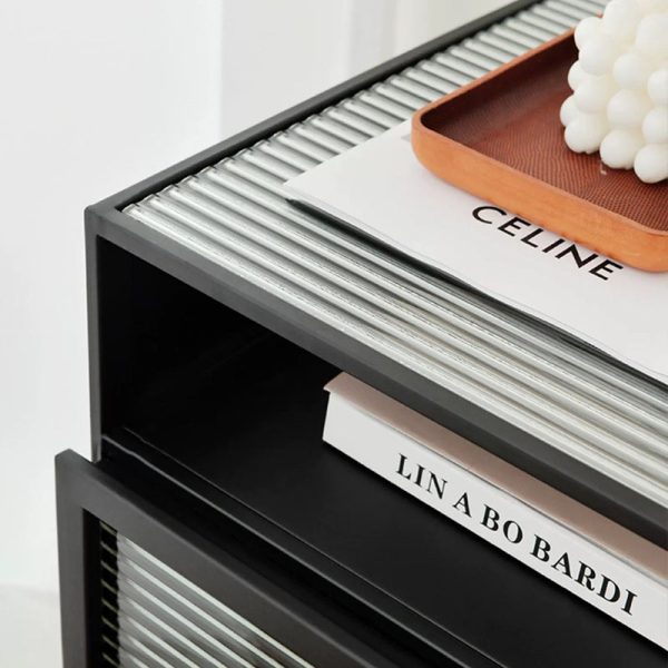 Modern Simplicity Cube Square Iron Glass Nightstand 3 - Cabinet For Bedroom - Image 6