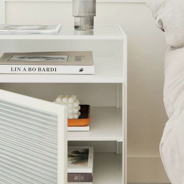 Modern Simplicity Cube Square Iron Glass Nightstand 3 - Cabinet For Bedroom - Image 5