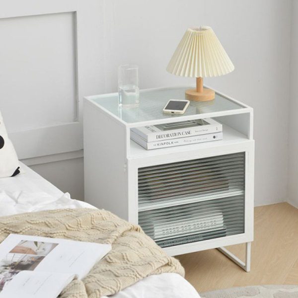 Modern Simplicity Cube Square Iron Glass Nightstand 3 - Cabinet For Bedroom - Image 11