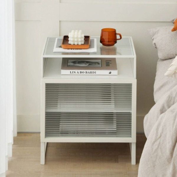 Modern Simplicity Cube Square Iron Glass Nightstand 3 - Cabinet For Bedroom - Image 3