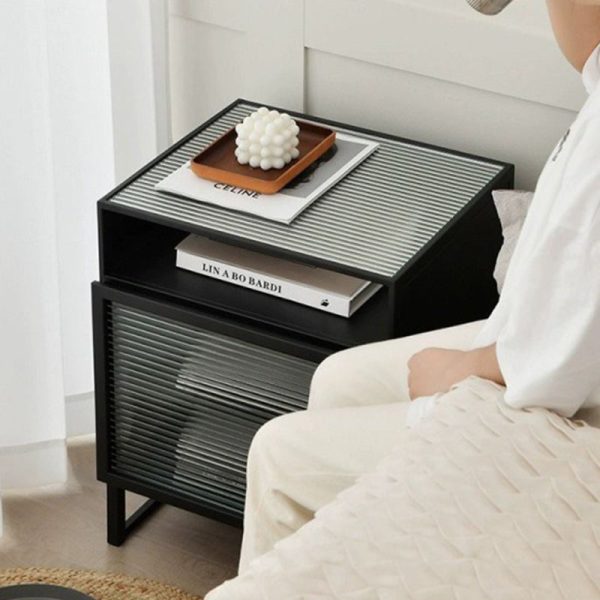 Modern Simplicity Cube Square Iron Glass Nightstand 3 - Cabinet For Bedroom - Image 13
