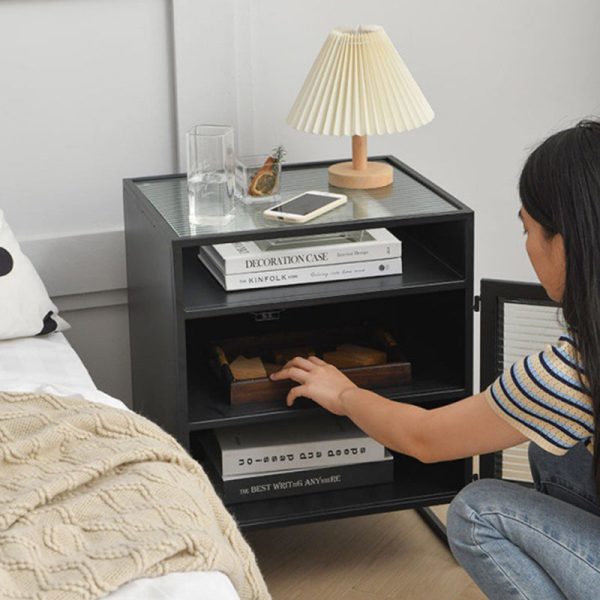 Modern Simplicity Cube Square Iron Glass Nightstand 3 - Cabinet For Bedroom - Image 14