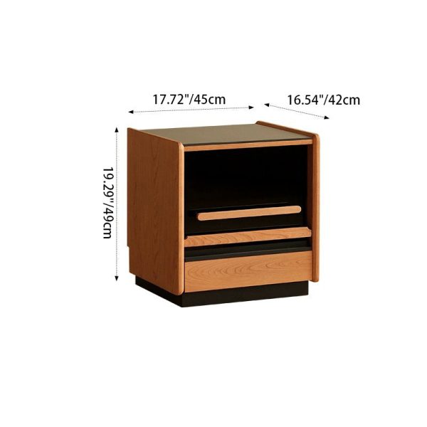 Contemporary Retro Sintered Stone Cherry Wood Nightstand 2 - Drawer For Bedroom - Image 4