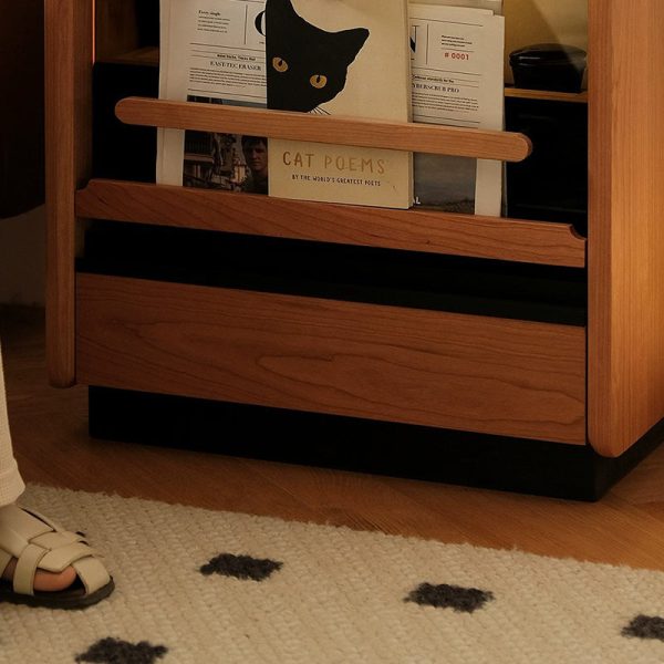 Contemporary Retro Sintered Stone Cherry Wood Nightstand 2 - Drawer For Bedroom - Image 15
